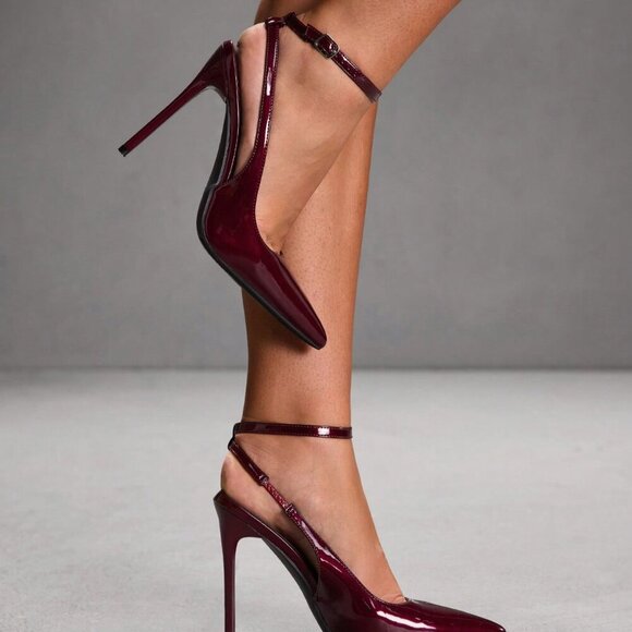 Burgundy Sexy Women's Pointed Toe Stiletto High Heel Ankle Strap Backless Pumps - Picture 5 of 10